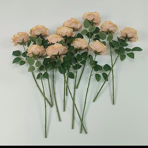 Miniatura 54 de ATFL 12 rosas artificiales de seda con flores de color rosa, rosas artificiales a granel, diámetro floral de 4 pulgadas, rosa artificial de seda