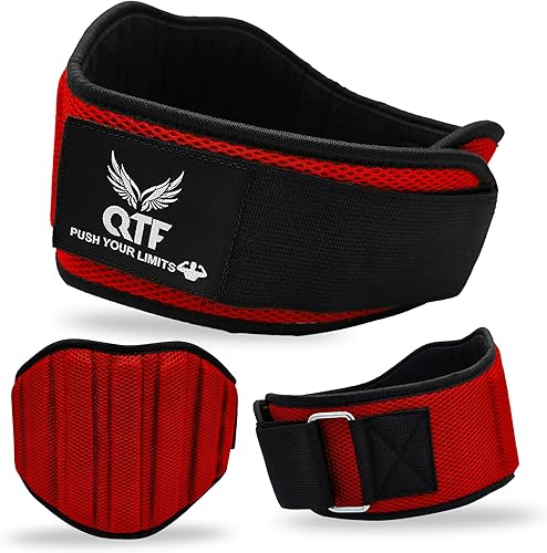 Miniatura 9 de QTF Cinturón de neopreno para levantamiento de pesas, ajustable de 6 pulgadas, soporte de gimnasio para estabilidad y apoyo lumbar, cinturón de
