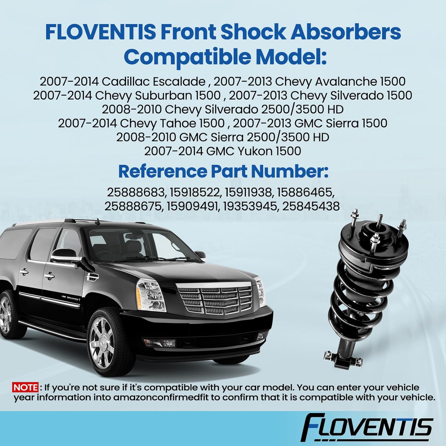 Air Suspension Shock Absorber for 2007-2014 Chevy Avalanche Suburban Tahoe Cadillac Escalade GMC Sierra Yukon Car Front Air Struts OEM Replace# 19353945, 25845438 (1S2954 x 1)