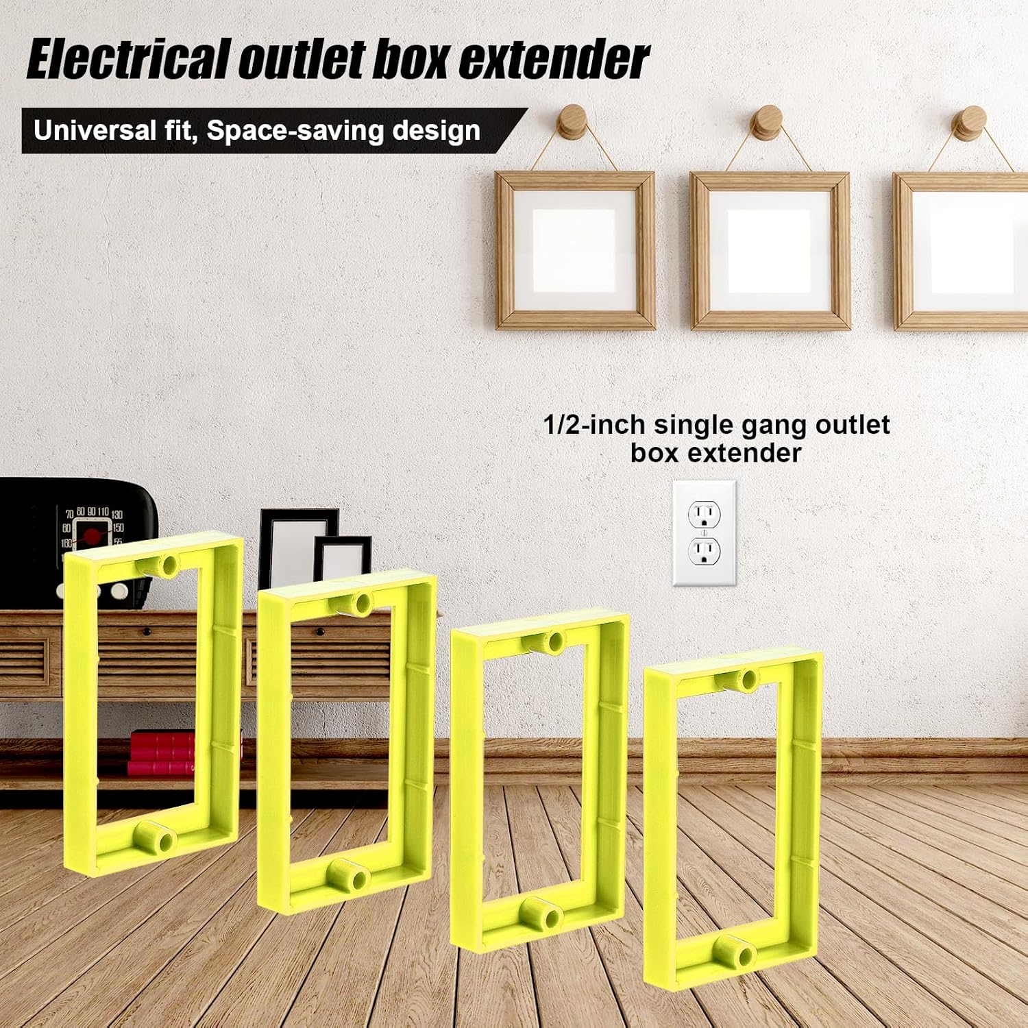 4pcs Single Gang Outlet Box Extender, 1/2 Inch Electrical Outlet Extender Receptacle Extender Outlet Extension Wall Socket Box for Electrical Box and Electrical Outlet Switches (Yellow)