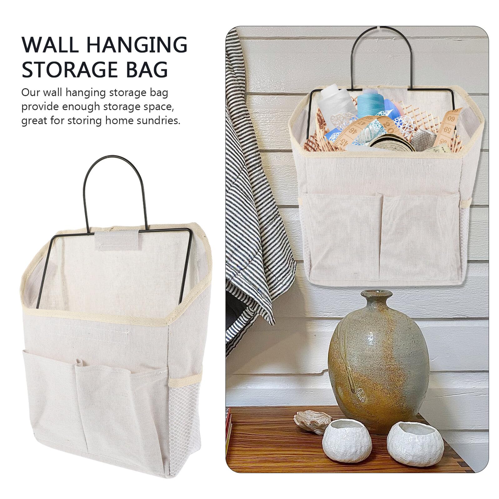 Organizador de Puerta de Armario 2piezas Beige de Lona Estructura de Hierro, Bolsa para Colgar Pared sin Taladro, Adecuado para Organizar Artículos del Hogar