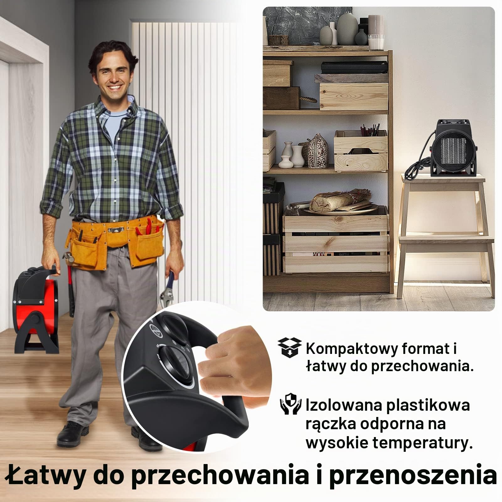ACXIN Grzejnik elektryczny PTC 3000 W, konstrukcja z regulacją kąta, 4-stopniowy termowentylator, ceramiczne ogrzewanie do garażu na plac budowy