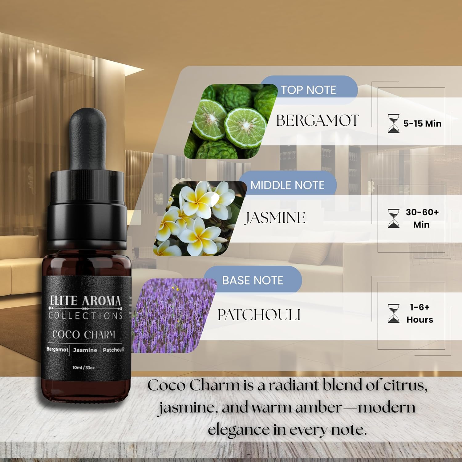 Luxury Hotel Diffuser Oil - Elite Aroma Collection Essential Oils - Coco Charm, Desert Breeze, Royal Oud (3-Pack, 10ml Each) - Premium Hotel-Inspired
