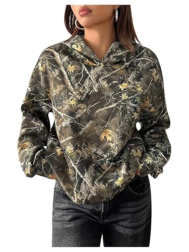 Women's Y2k Camo Hoodie Vintage Long Sleeve Loose Pullover Tops