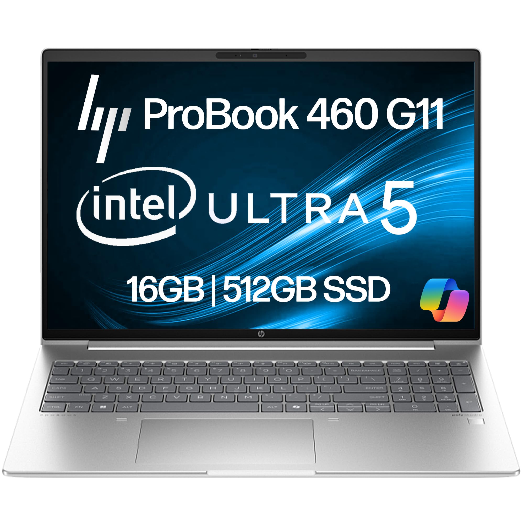 HP ProBook 460 G11 Business Laptop 16” FHD+ Display, Intel Core Ultra 5 125U (Beats i7-1355U), 16GB DDR5 RAM, 512GB NVMe, Wi-Fi 6E, RJ-45, Webcam, Backlit Keyboard, Win 11 Pro - Pike Silver Plastic