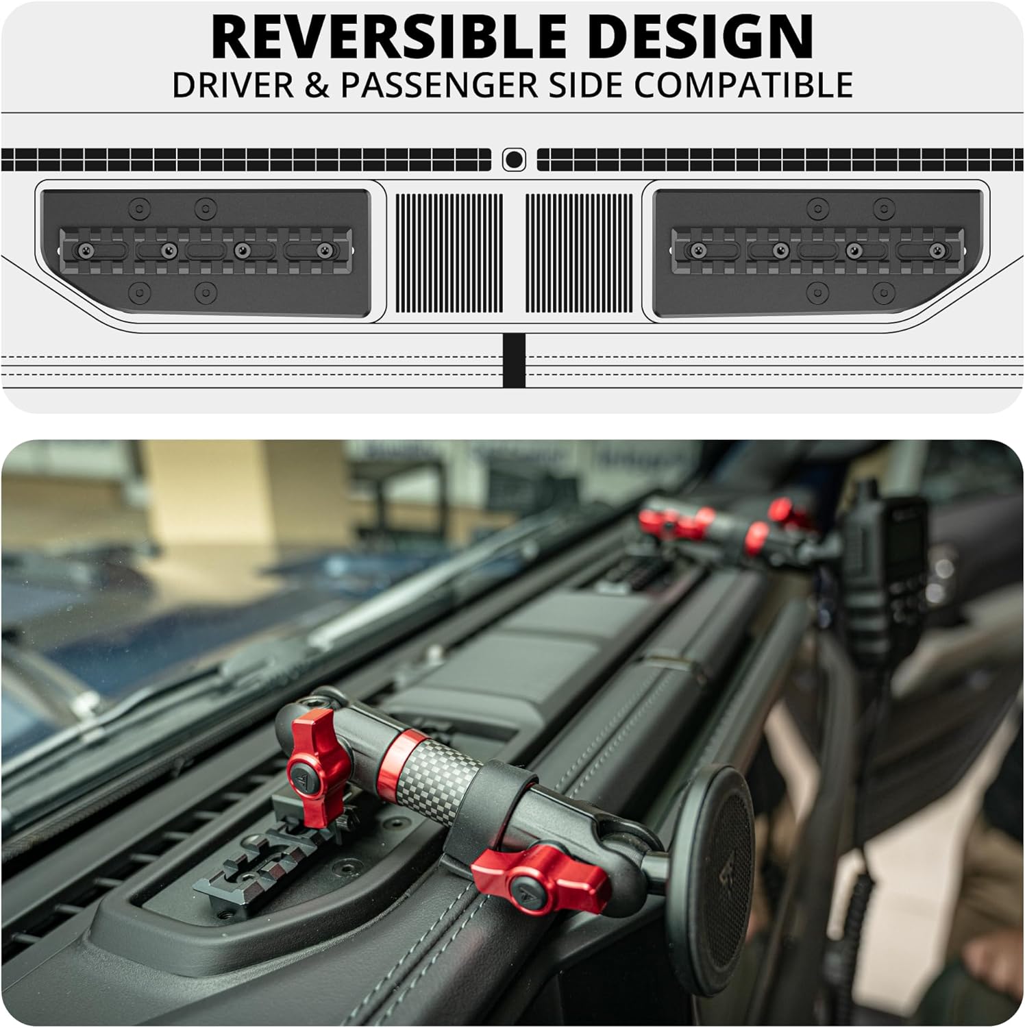 Tackform TRAXX Assault Track Dash Mount - Phone Holder - Compatible with 2024-2025 Jeep Wrangler JL & Gladiator JT (Excluding 4xe) | Driver Or Passenger Side - Reversible | Picatinny Rail | Black