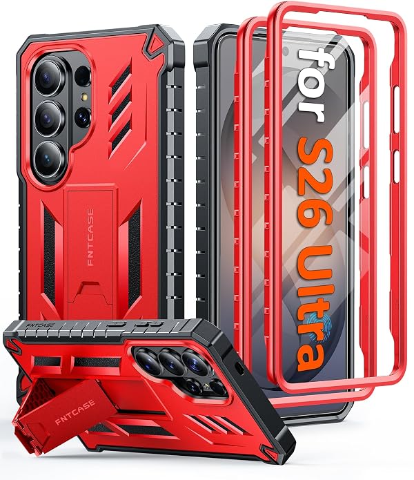 FNTCASE for Samsung Galaxy S26-Ultra Case: [Built-in Screen Protector & Kickstand] [2 Front Frames] [Military-Grade Drop Protection] Heavy Duty Shockproof Rugged TPU Case Full Body Protective Red by FNTCASE - Used condition - US$22.47