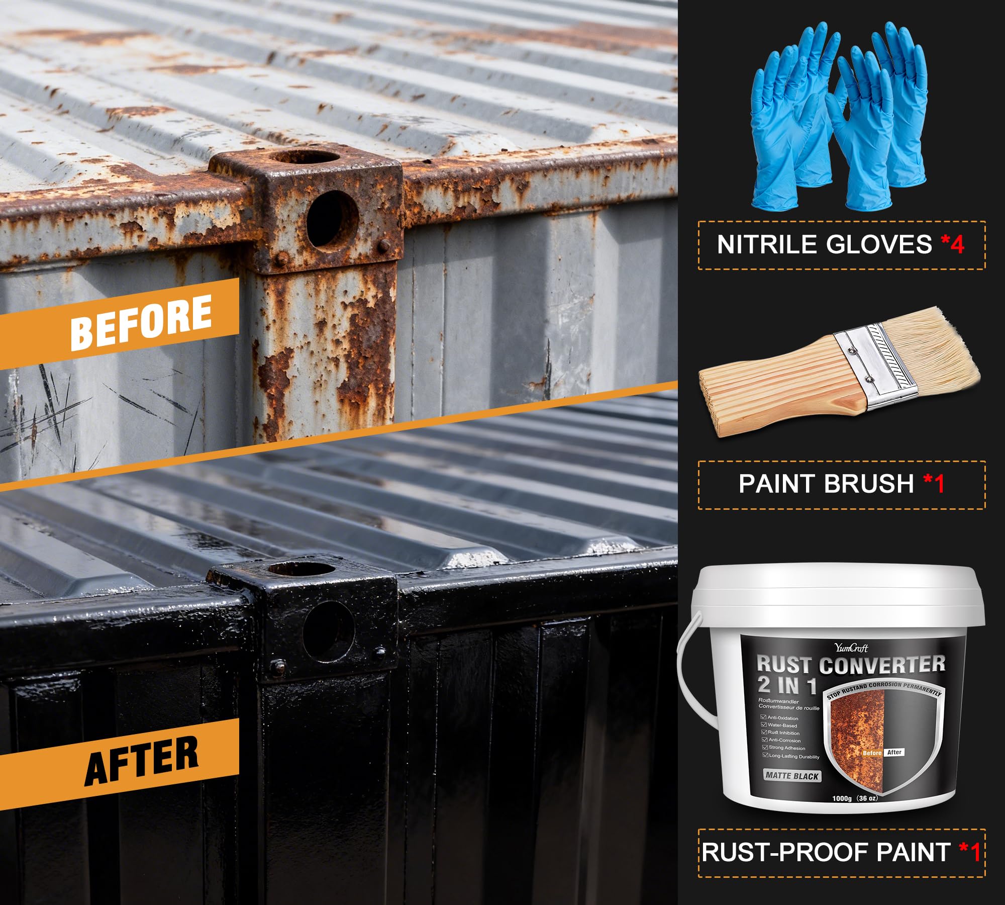 1000ml 2-in-1 Rust Converter Paint & Metal Primer, Black Water-Based Rust Reformer, Ultra Rust Inhibitor & Heat Resistant Anti-Corrosion Coating for Automotive Chassis, Marine, Railings & Fences — view 2