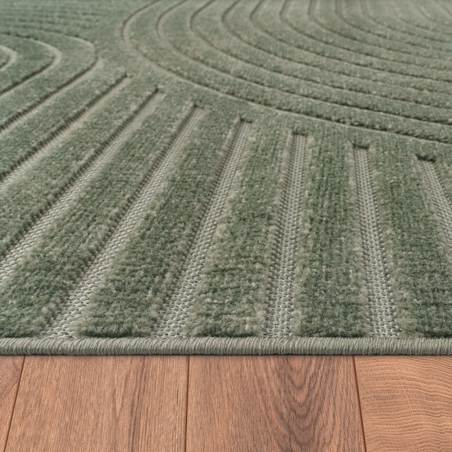 TT Home Outdoor Teppich Läufer 80x250 cm Grün, Wetterfest & Robust, Modernes Boho Skandi Design mit 3D-Optik, für Flur, Küche & Terrasse