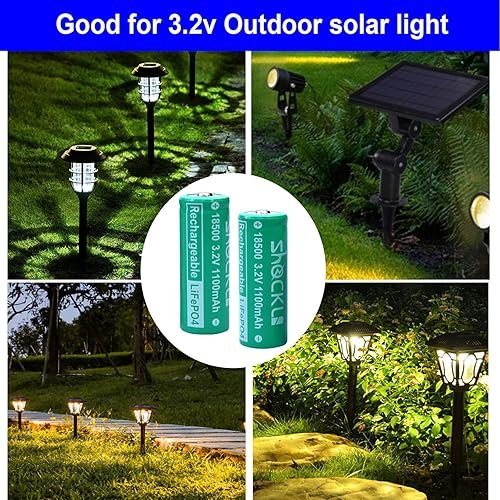 Miniatura 2 de Shockli 18500 - Baterías solares de 3.2 V, batería solar recargable de fosfato de litio LiFePO4 de 3.2 voltios 1100 mAh para luces solares al aire