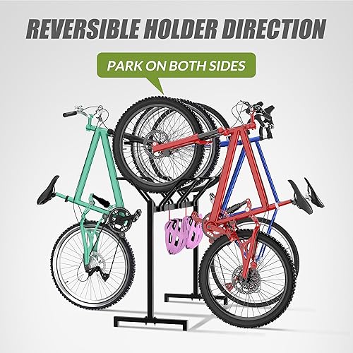 Miniatura 9 de Soporte de suelo para 2 bicicletas, estante ajustable para estacionamiento de bicicletas con gancho para cocheinteriorexterior, organizador de