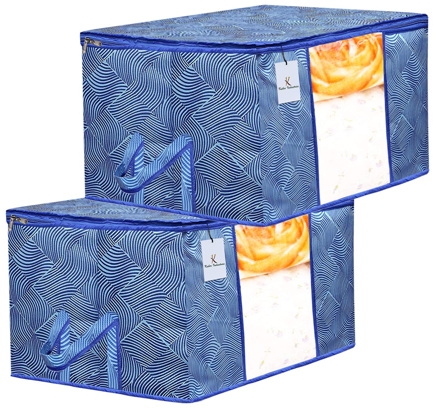 Kuber Industries Non-Woven Rectangular Laheriya Design Non Woven Underbed Blanket Cover With Transparent Window Storage Organizer Bag (Extra Large, Blue, Ctktc034507) - 2 Pieces, 47 Centimeters (B083J74YHG) Amazon Price History, Amazon Price Tracker