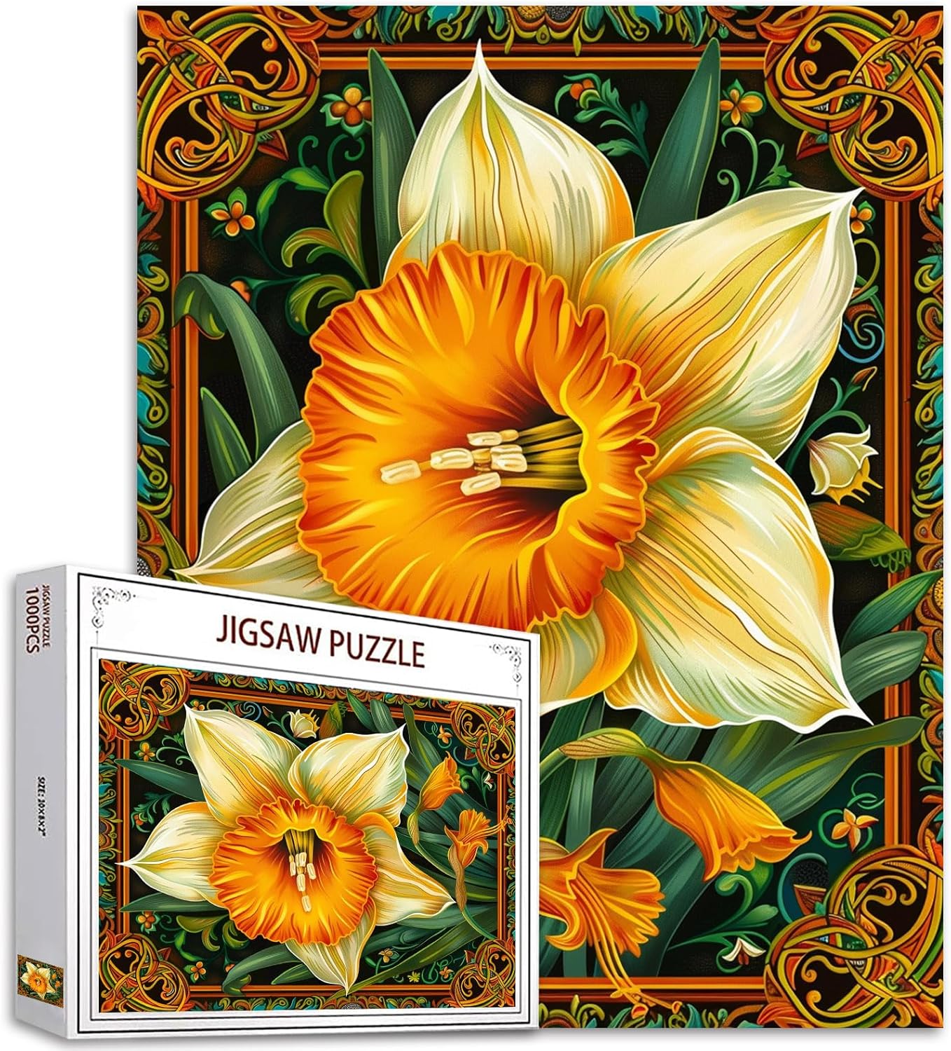 Yellow Daffodil Flower Jigsaw Puzzle 1000 Pieces Puzzles for Adults,Russian Palekh Style Jigsaw Puzzles for Challenging Family Activity Games Colorful DIY Puzzle for Home Gifts - 20 x 27 Inches