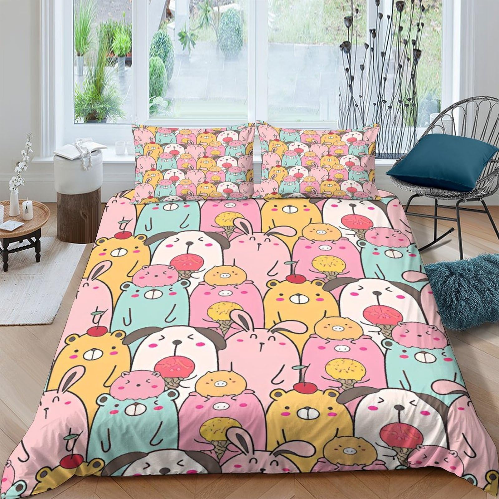 Parure de lit E avec fermeture à glissière housse couette lapin microfibre抗皱易打理