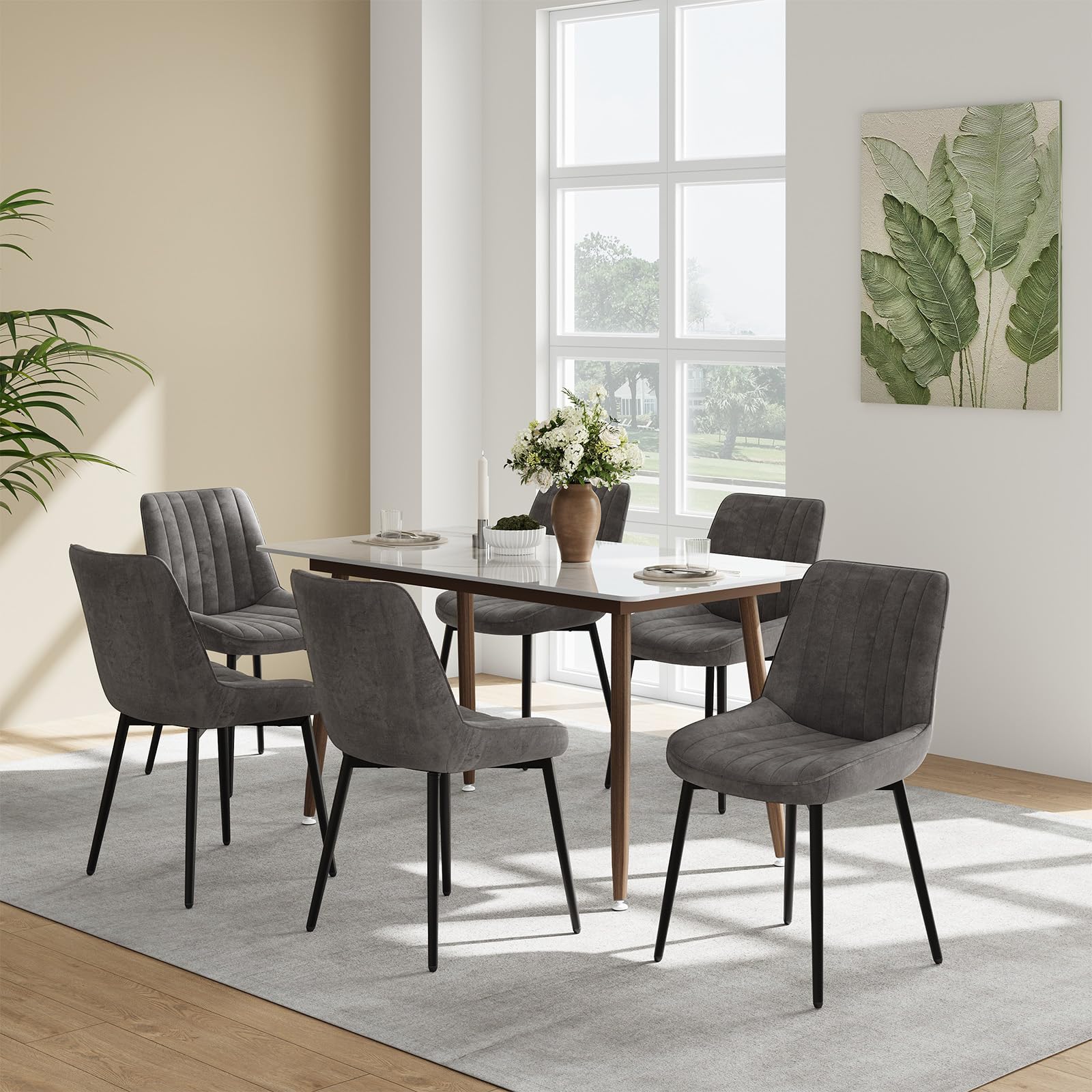 COLAMY Samt Esszimmerstühle 4er Set – Gepolsterte Stühle für Esszimmer & Küche mit Metallbeinen, Dickem Sitzpolster & Rutschfesten Füßen, Grau