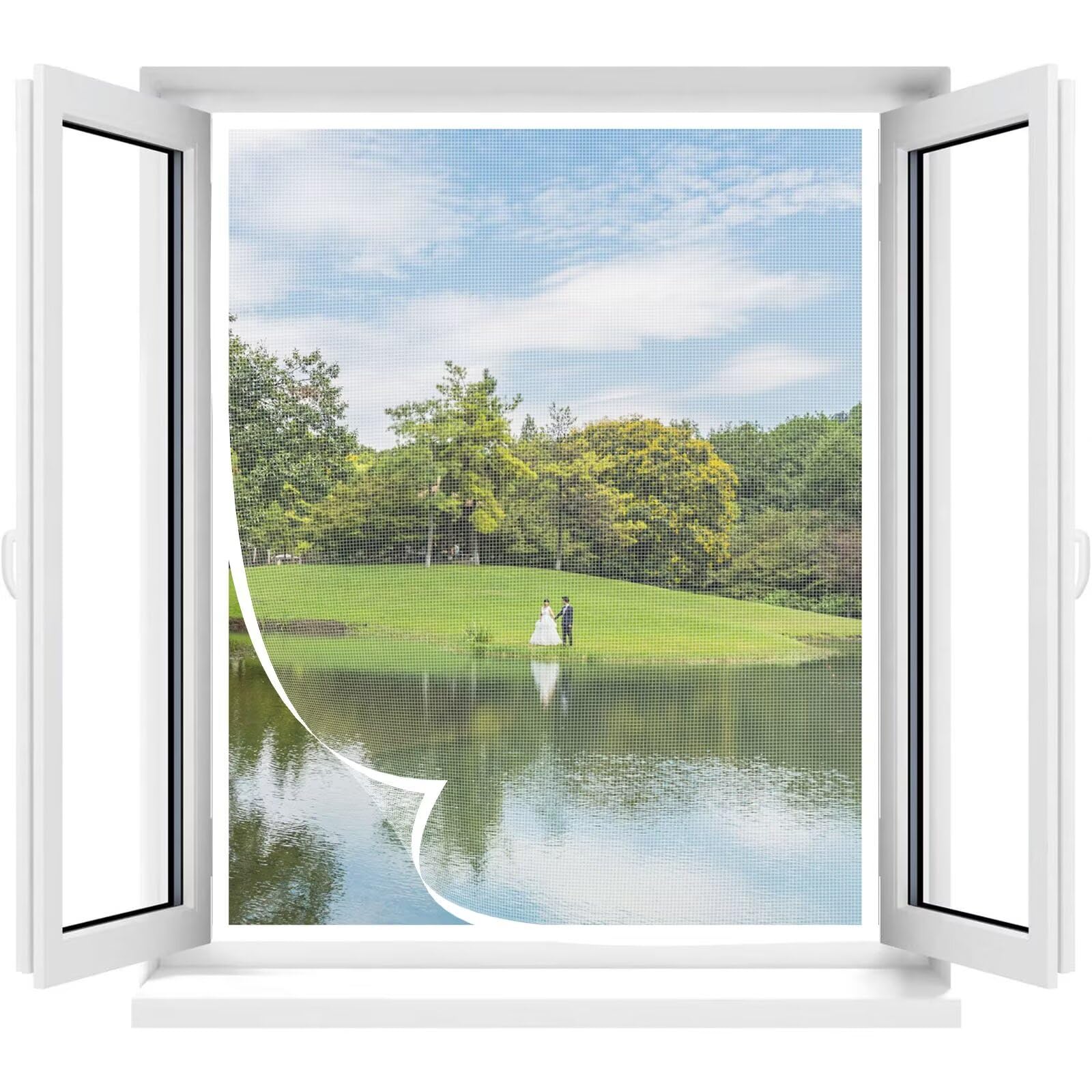 DIY Fly Screen Window with Self-Adhesive Tape 50x70cm โ Fiberglass Mesh, Adjustable to Fit Any Window Size, White