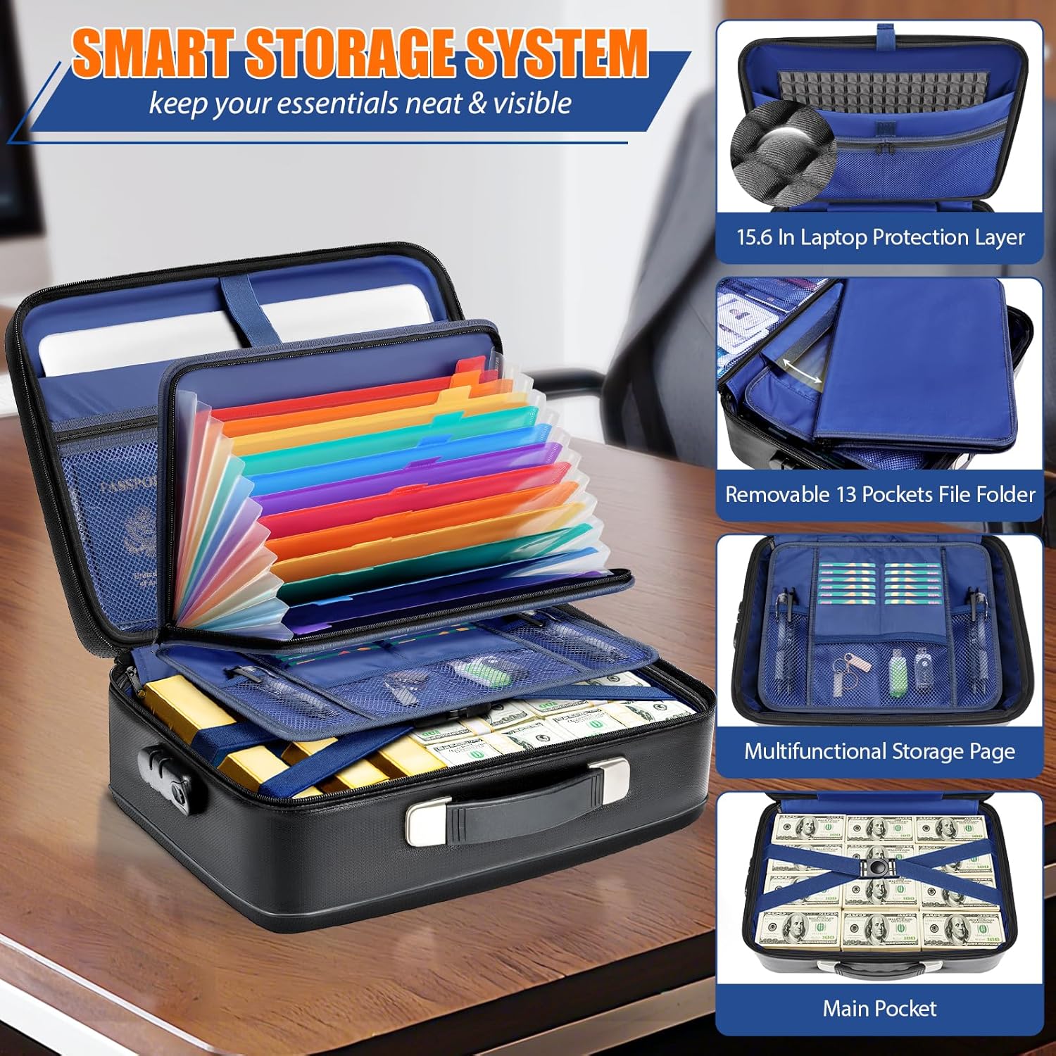 Ytonet Laptop Briefcases for Men, 17 Inch Expandable Briefcase Computer Bags for Laptop for Men, Fireproof Document Box Hard Case with Lock, Upgraded Size Fire Proof Safe for Home Documents