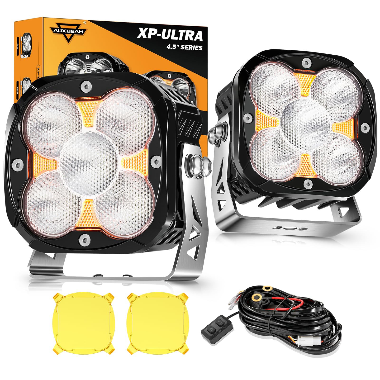 Auxbeam XP-Ultra Series 4.5'' 128W LED Pod Lights with DRL, Flood Pods Cube