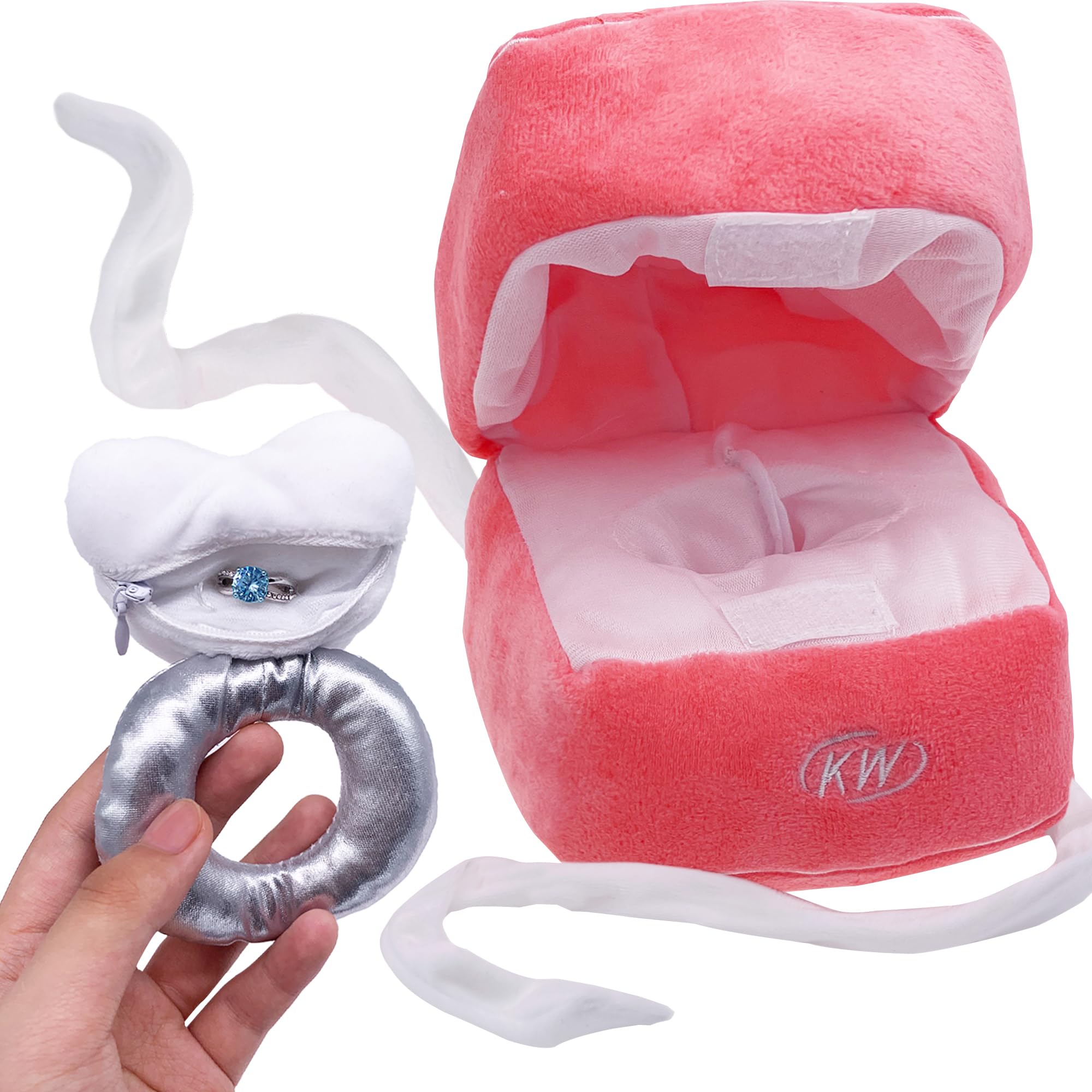 Mewcho Plush Ring Box for Proposal Idea, Love Surprise Proposal Ring Box Plush Diamond Funny Toy Gifts for Couple Engagement Wedding Proposal Marriage