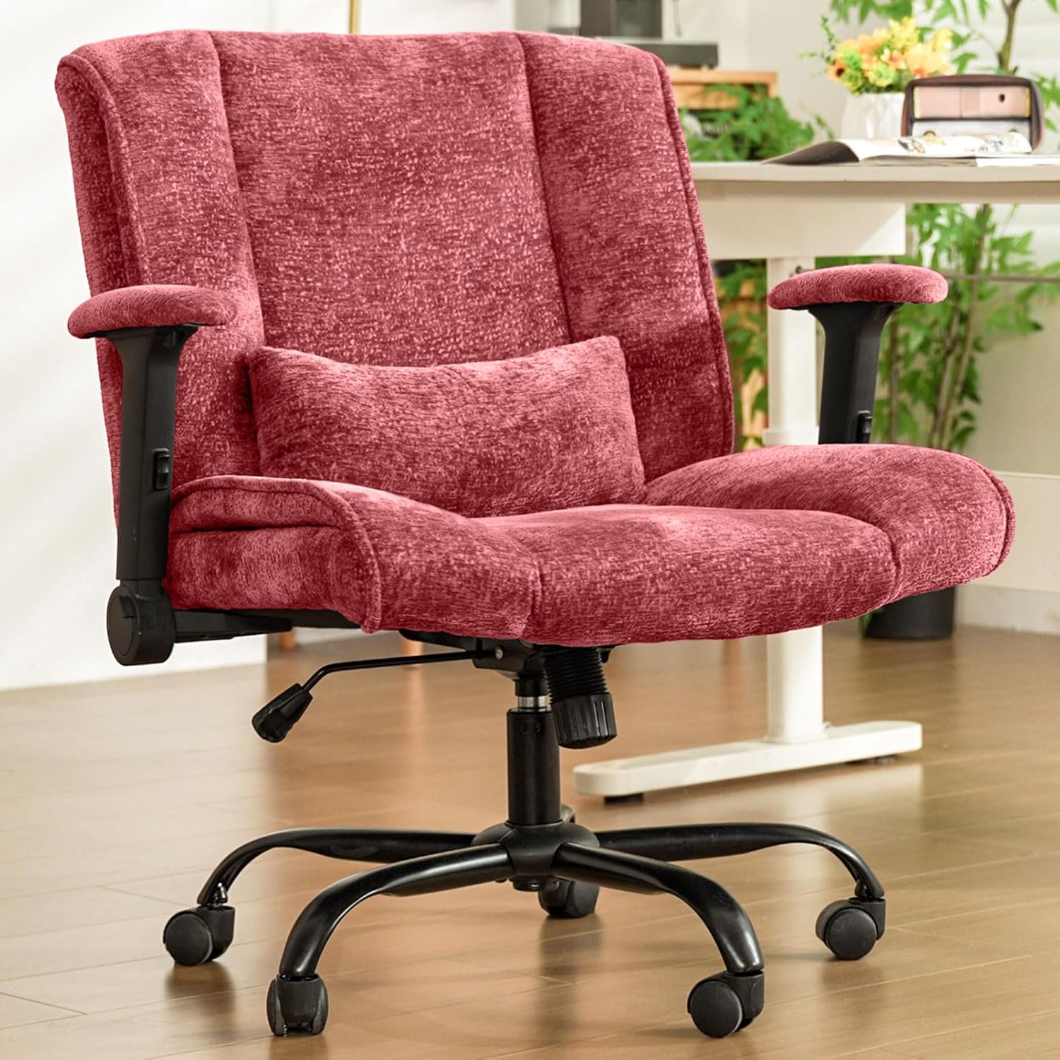 Criss Cross Chair with Wheels & Flip Arms, Wide Cross Legged Office Chair with Adjustable Tilt Criss-Cross Desk Chair with Lumbar Support for Home Office, Bedroom, Apartment Black