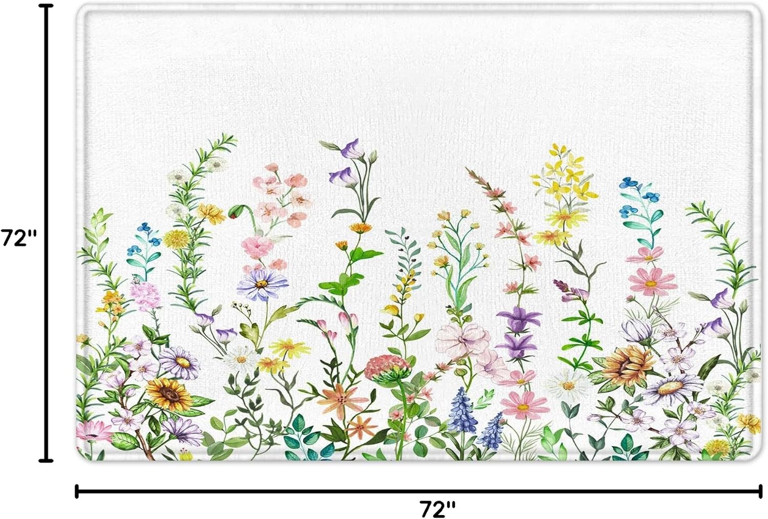 LB Spring Floral Shower Curtain Sets with Rugs Colorful Wildflower and Sunflower Green Leaf on White Fabric Shower Curtain with Hooks Country Plant Bathroom Curtains Shower Set, 72x72 inches
