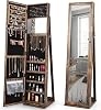 GOFLAME Jewelry Cabinet with Full-length Mirror, Jewelry Storage Organizer with Makeup Mirror, Back Storage Shelf, Lockable Jewelry Cabinet Armoire for Bedroom, Living Room