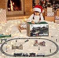 Vista 7 de Juego de tren eléctrico con control remoto de Navidad, locomotora de vapor, vagón de carga y pistas, juguetes de tren recargables para niños con 3