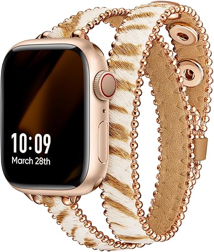 Missair Compatible with Apple Watch Band 38mm 40mm 41mm 42mm 44mm 45mm Women, Genuine Leather Double Tour Slim Wrap Strap Dressy Wristband for
