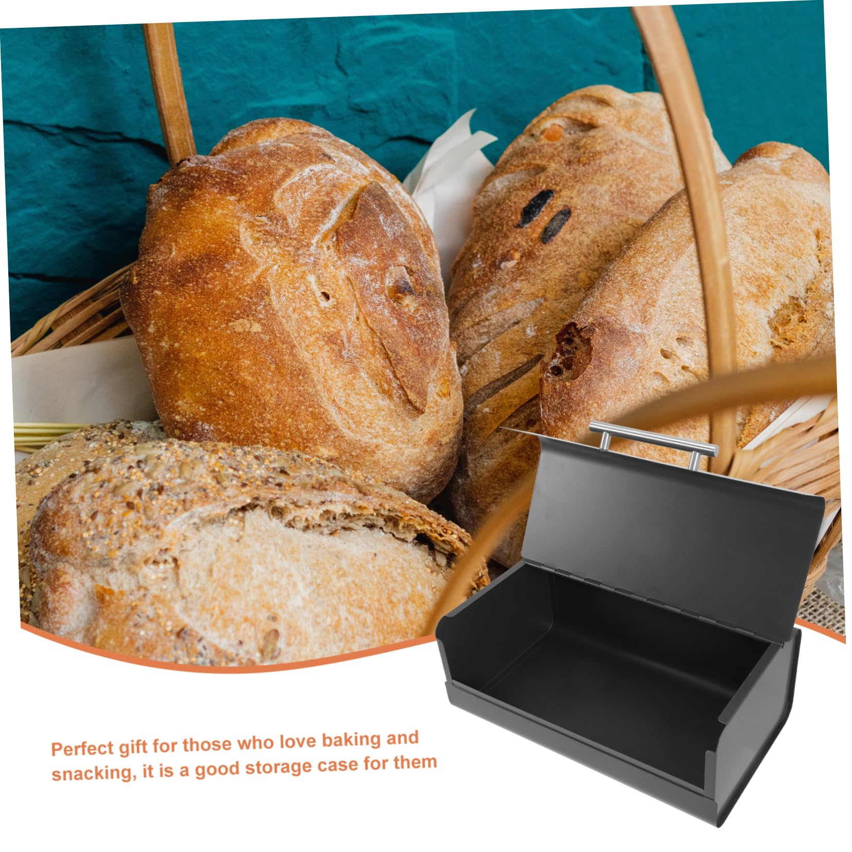 MAGICLULU Porta Pane da Tavolo Rettangolare in Ferro Nero per Cucina | Superficie Lucida, Facile da Pulire, Adatto a Pane e Biscotti, Formato da Scrivania