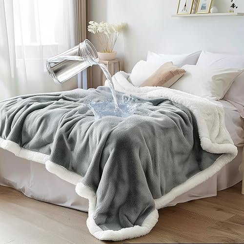 Waterproof Sherpa Pet Blanket: Bed Couch Sofa Furniture Protector for Dogs, Soft,Fluffy Durable Reversible Throw Grey/White 127x152cm