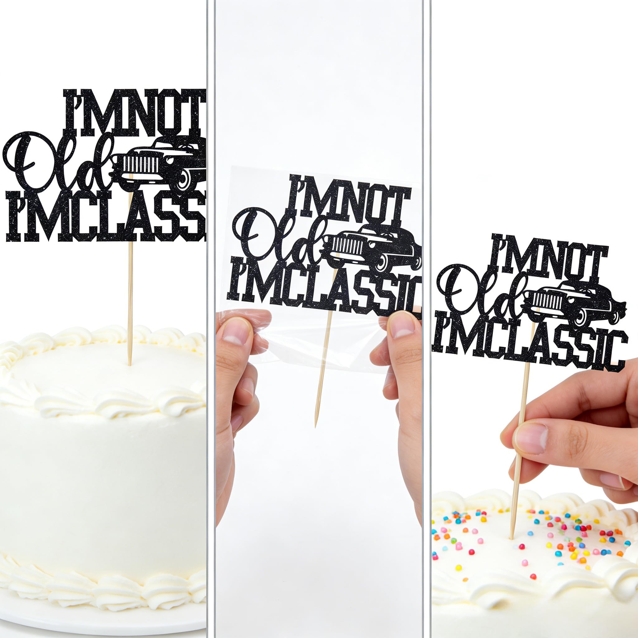 Vintage Car Cake Toppers for Men - Food Grade Cardstock "I'm Not Old I'm Classic" Silhouette Design - Elegant Birthday Party Decorations for Him — view 3