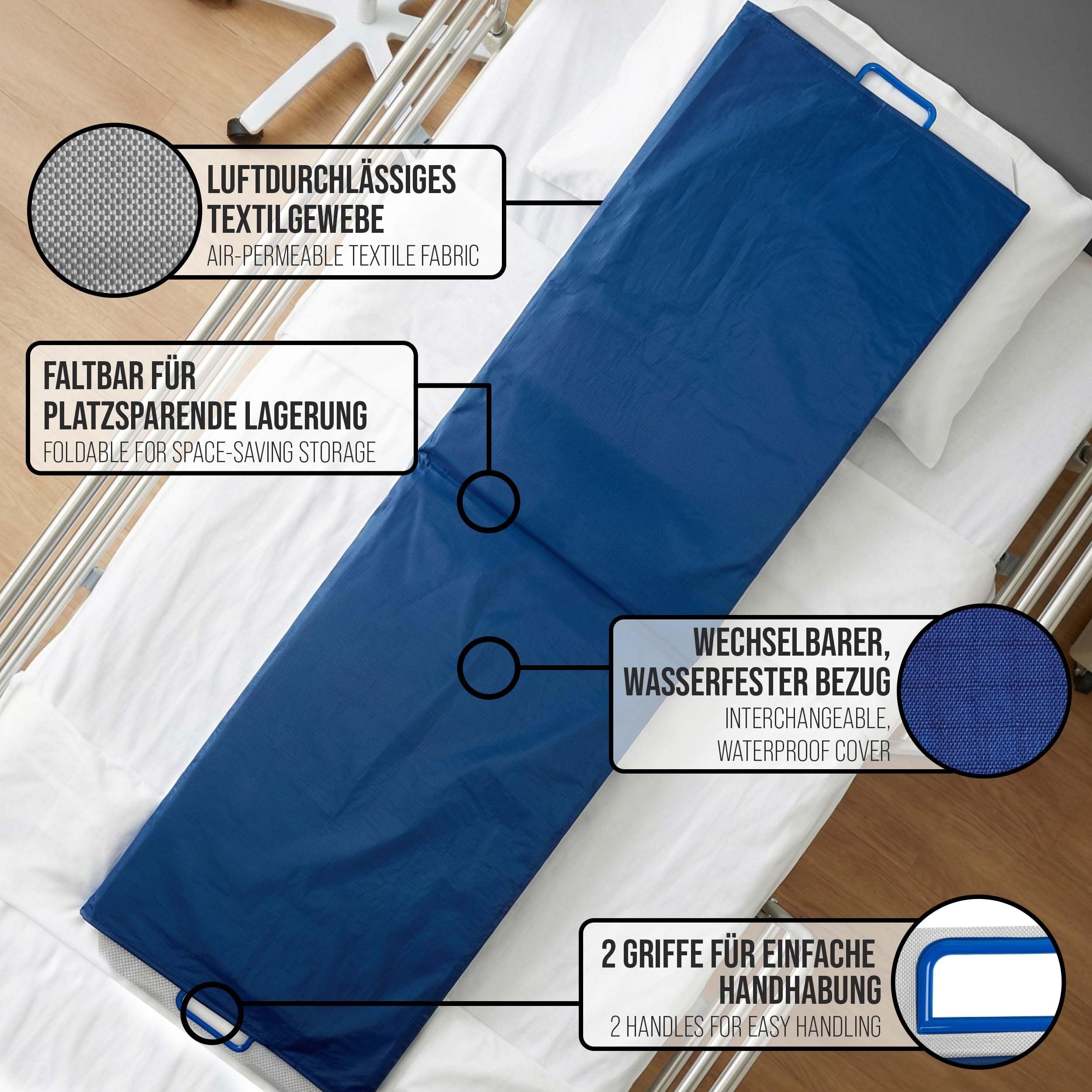Pulox RB-100 Rollboard Umbettungshilfe Transferbrett bis 150 kg | Medizinisches Transferbrett für den Patiententransfer, stabile Umbettungshilfe mit Belastbarkeit bis 150 kg