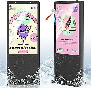 Outdoor Digital Signage Stelen 65 Zoll, 3000 Nits hohe Helligkeit, IP65 wasserdicht und Blitzschutz, 4K LCD Displays mit Sicherheitsglas, Fernbedienung, für Messen, Einzelhandel, Logoanpassung