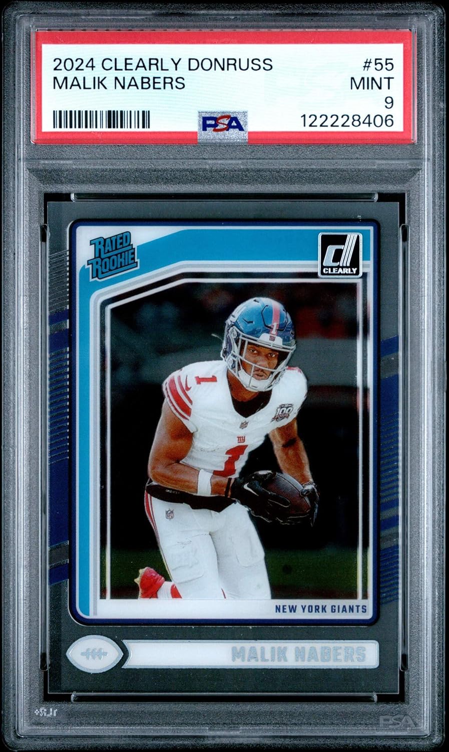 Graded 2024 Panini Clearly Donruss Malik Nabers #55 Rookie RC Football Card PSA 9 Mint