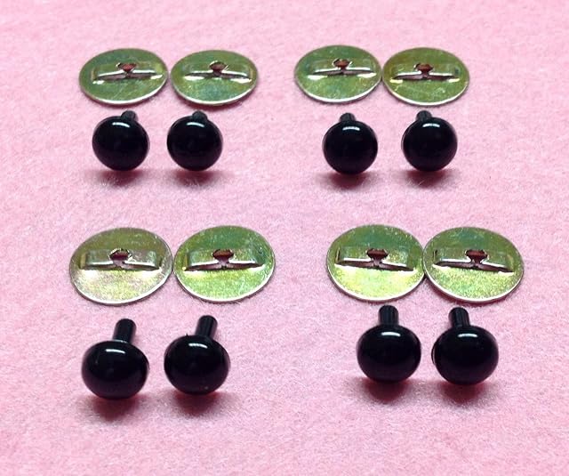 Pack of 4 Pairs - Solid Black Eyes with Metal Backs - 5mm - Safety Eyes for Soft Toy or Teddy Bear Making