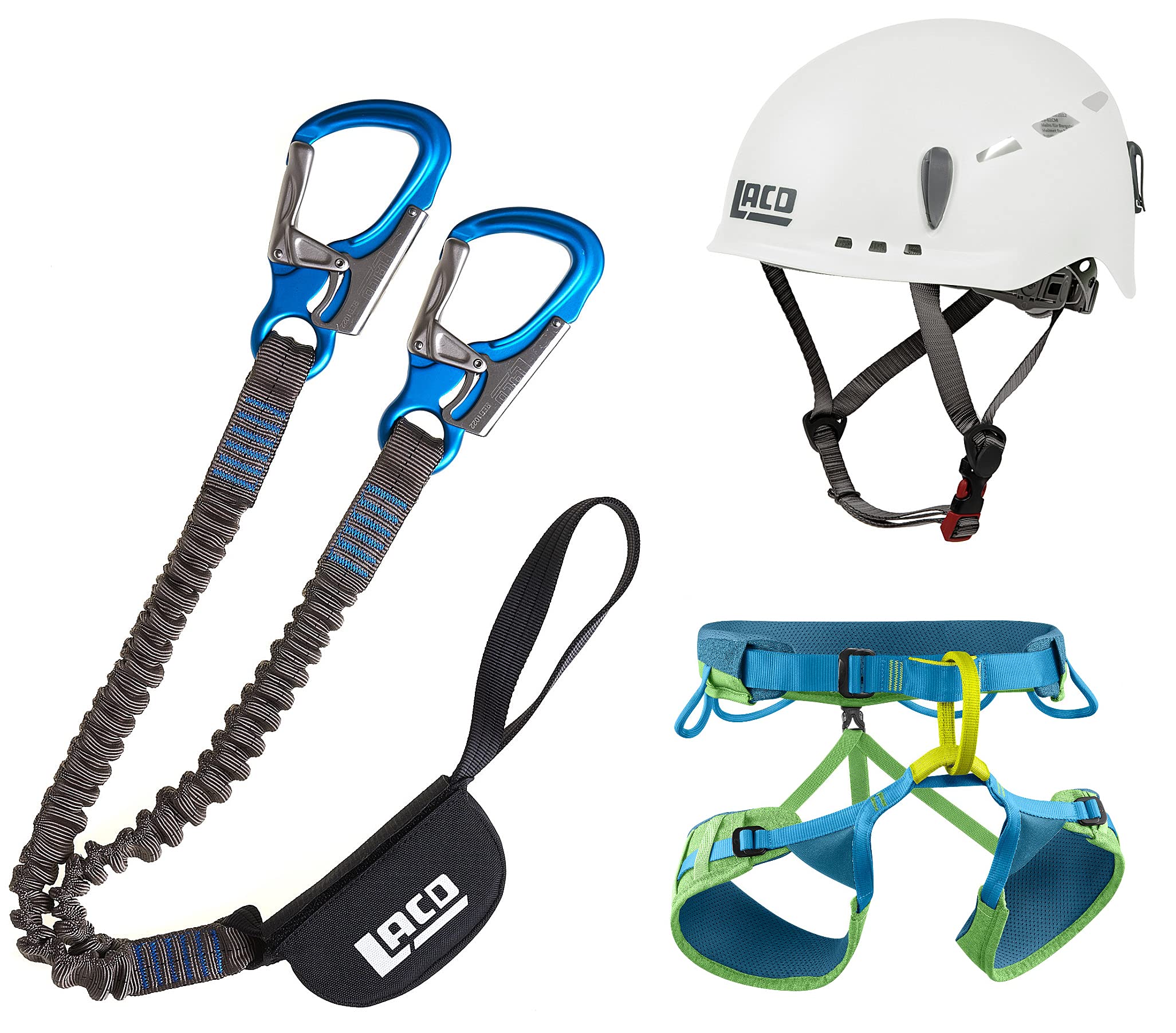LACD Klettersteigset Pro Evo + Klettergurt Edelrid Jay III + Helm Protector 2.0 White