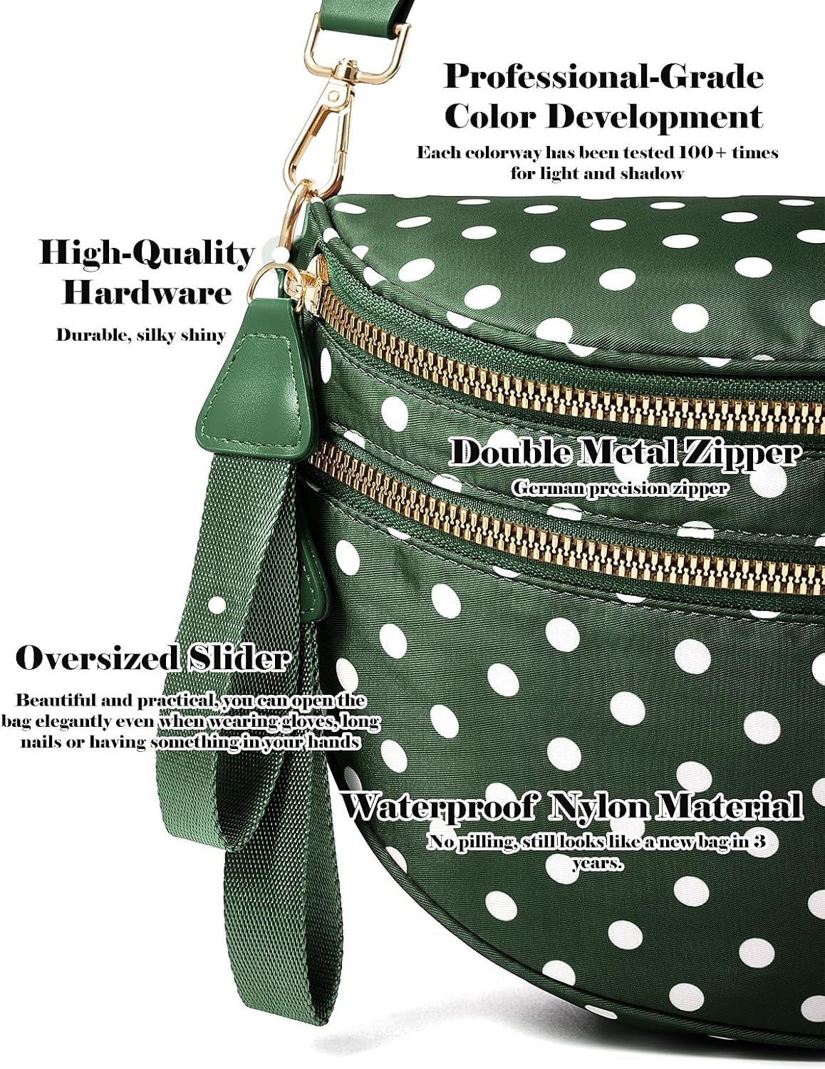 Polka Dots Crossbody Bag Bum Bag for Women,Spacious Checkered Purse Fanny Packs Belt Bag (Bean Green Polka Dots) - Image 6