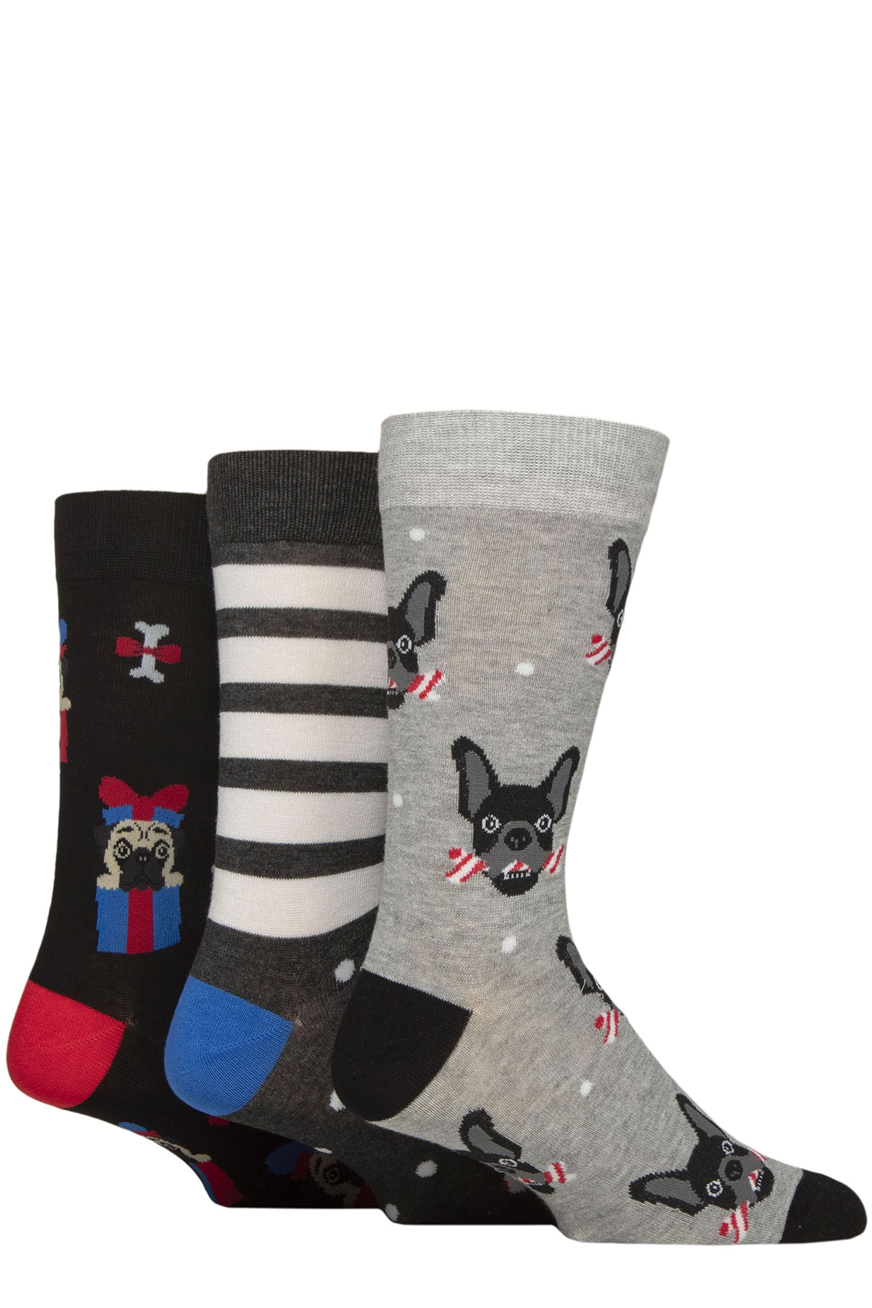 SockShop Wildfeet Mens Christmas Socks - Soft Breathable Bamboo, Fun, Novelty, Xmas Patterned with Gift Tag 3 Pair Multipack Size 7-11 Dogs