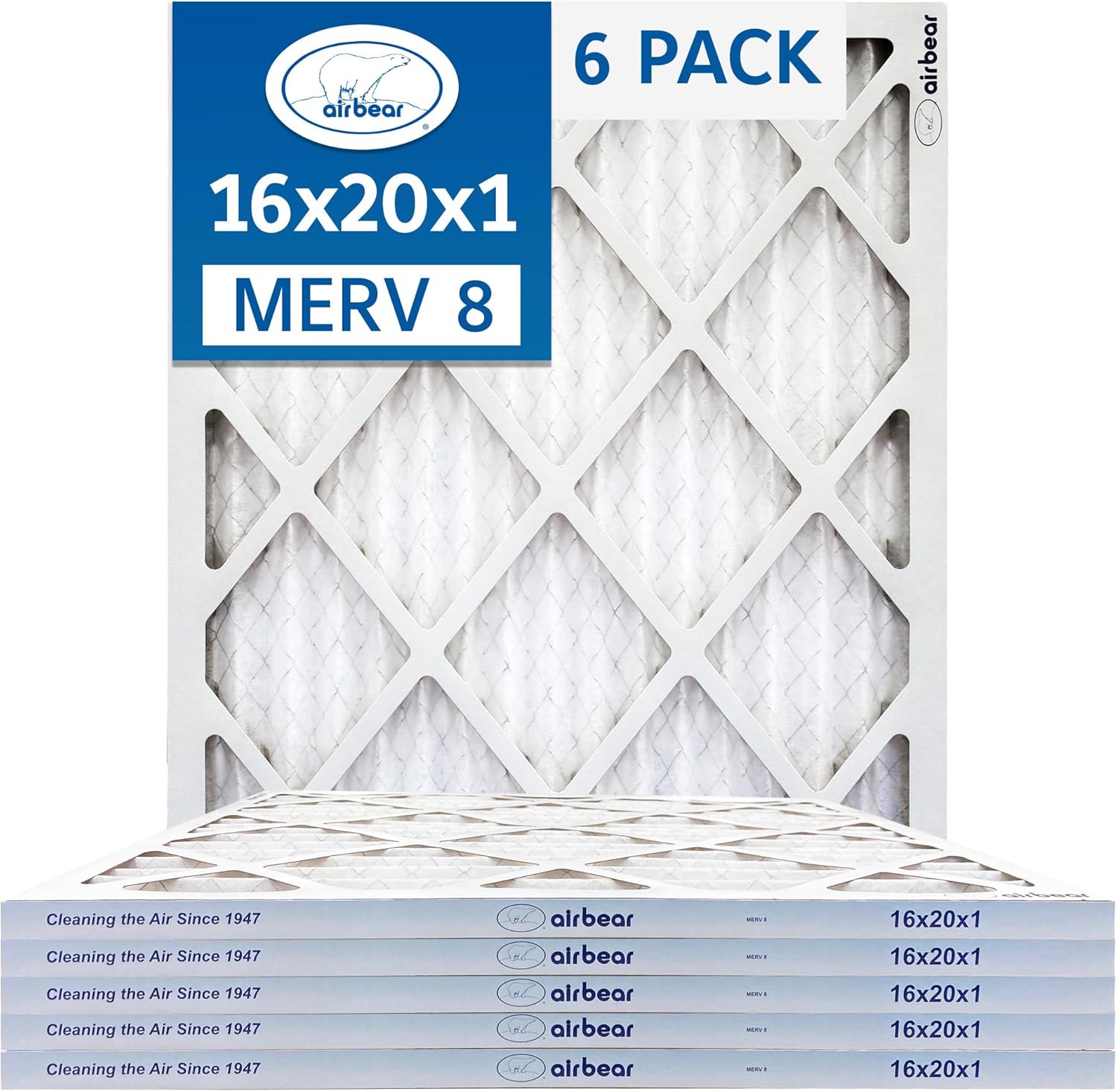 16x20x1 Air Filter MERV 8 (6-Pack) TRION Air Bear Pleated HVAC Air Filters Replacement (Actual Size: 15.50 x 19.50 x 0.75 Inches)