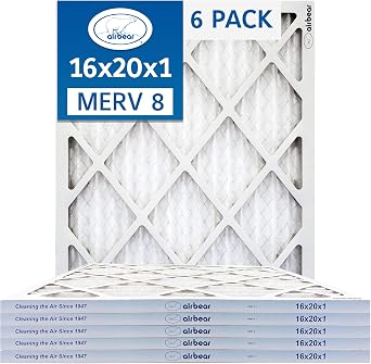 16x20x1 Air Filter MERV 8 6-Pack TRION Air Bear Pleated HVAC Air Filters Replacement Actual Size 15.50 x 19.50 x 0.75 Inches