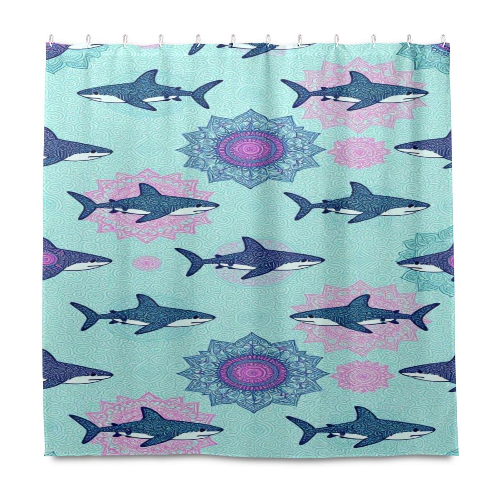Rideau de douche lavable en machine polyester requin 183x183
