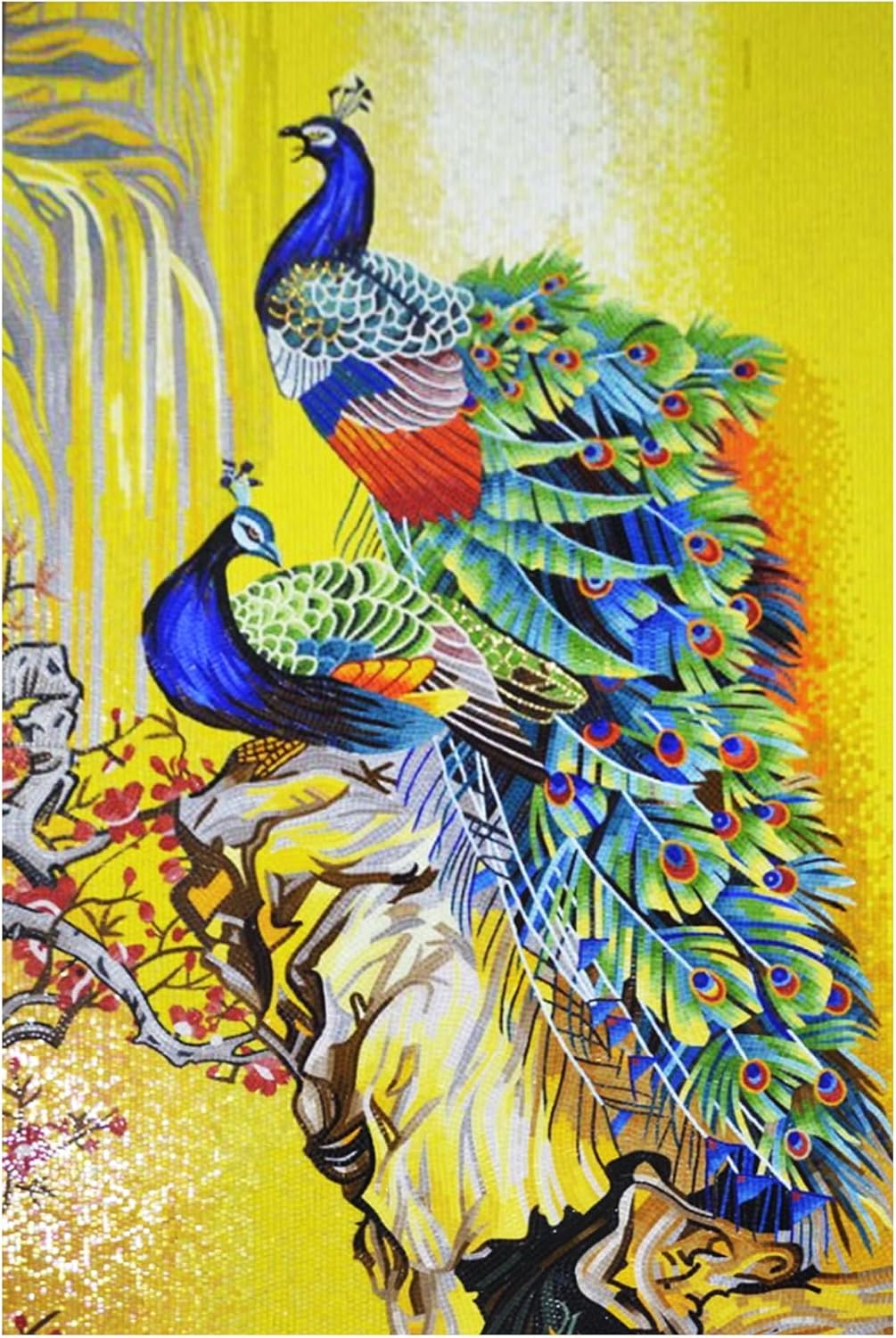 Peaceful Peacocks Mosaic Mural | Amazing Marble Mosaics | Custom Mosaics By Mosaic Lab | Handmade Marble | This Masterpiece Is Great As Wall Art | Perfect For Any Office, Living Room.