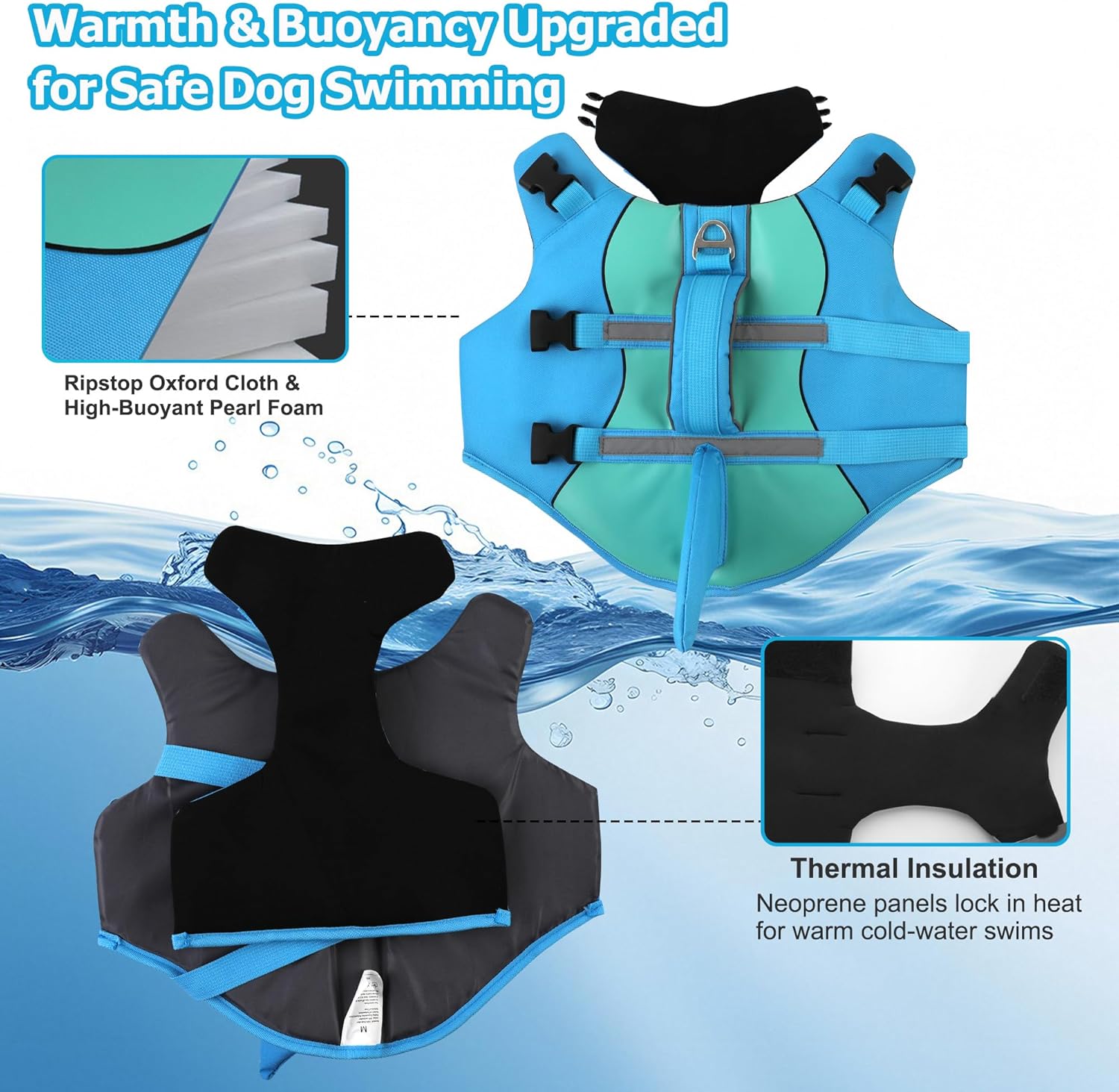 Dogcheer Dog Life Jacket Shark, Neoprene Harness Dog Life Vest with Lift Handle, Reflective Adjustable Pet Swim Float Vest for Small Medium Large Dogs - Blue, M
