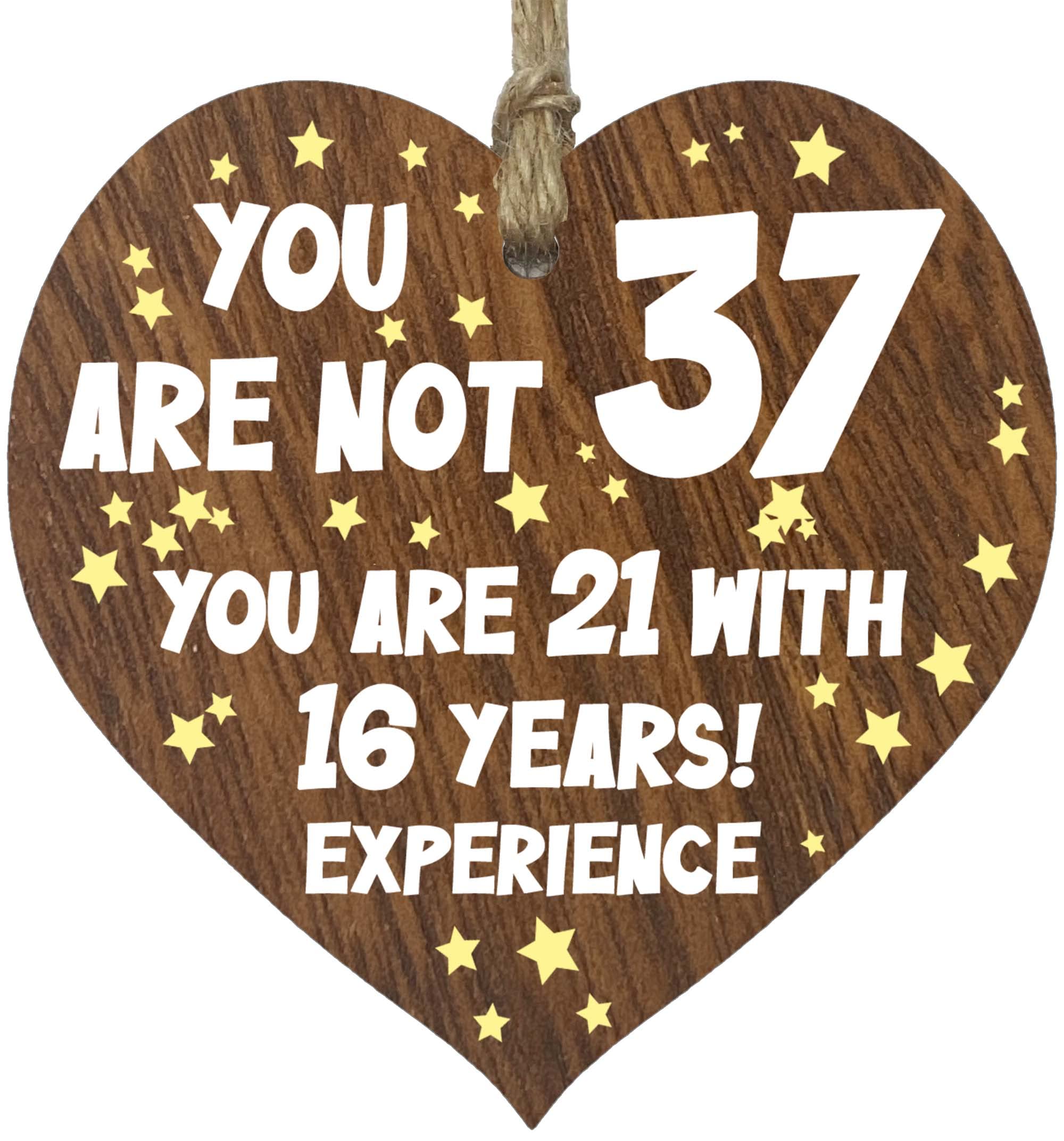 37th Birthday Gift For Women Men Wooden Heart Plaque, Dark Wood Sign Keepsake, Happy Birthday Mum, Girlfriend, Dad, Husband, Wife, Boyfriend, Mum Gifts From Son, Auntie, Sister Birthday Present