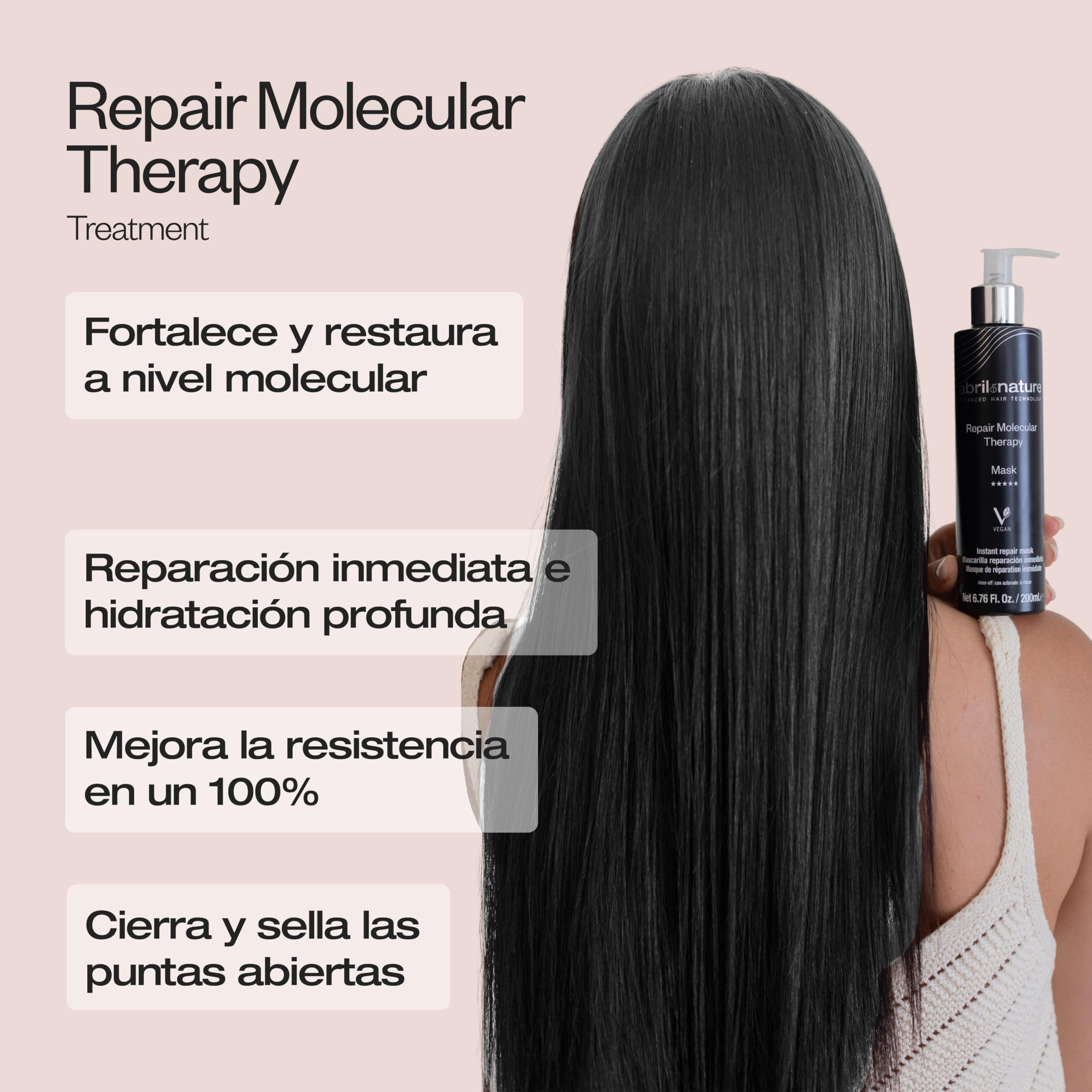 abril et nature - Set de Cuidado Capilar Profesional Reparador - Molecular Therapy - Pack Champú, Mascarilla y Sérum para Cabellos Dañados, Castigados o Envejecidos - Restaura y Repara - 550 ml