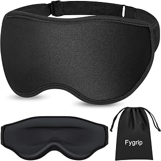 Fygrip 3D Sleep Eye Mask for Men & Women: 100% Pressure-Free, Total Light Block-Out, Adjustable Strap for Travel & Side Sleepers, Black