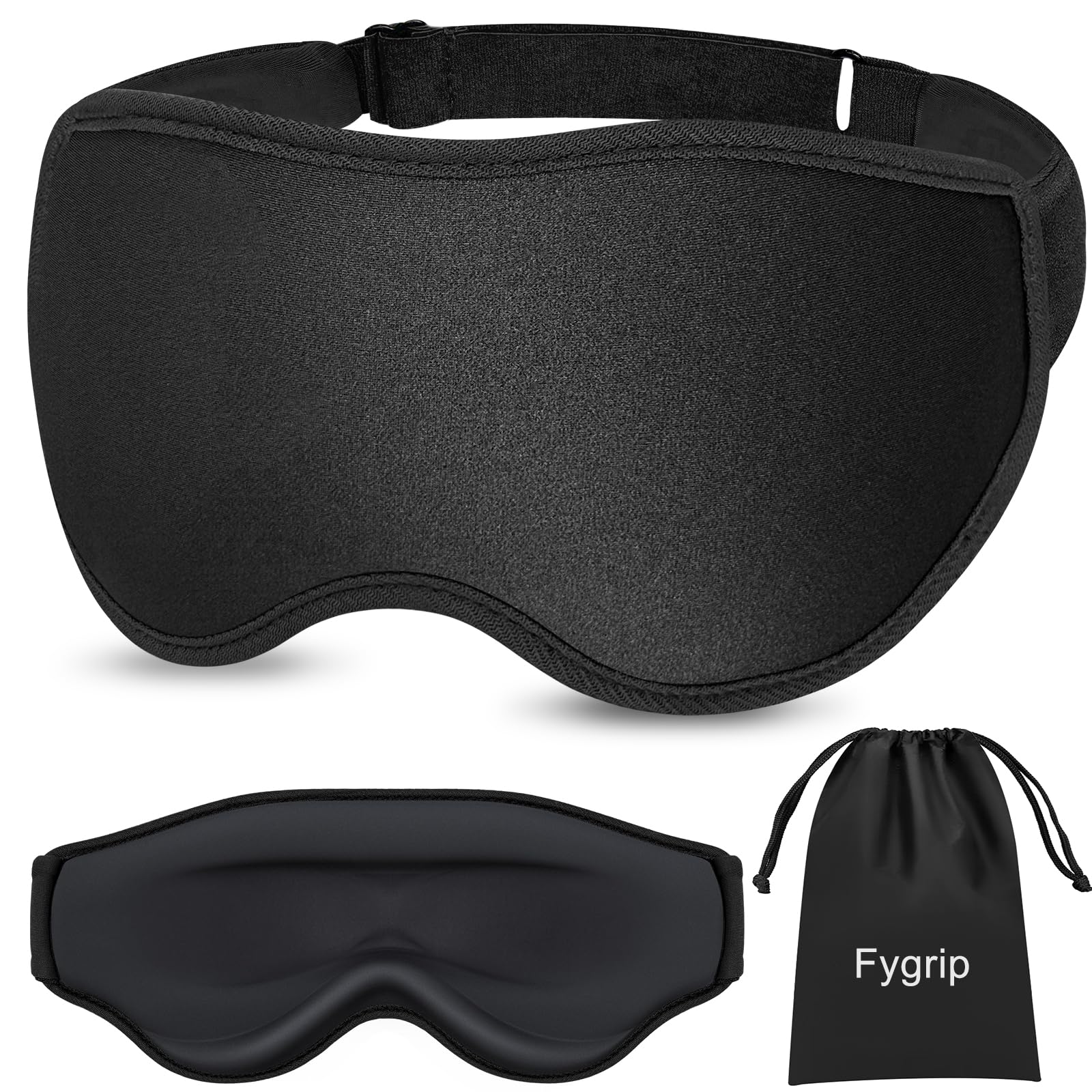 Fygrip 3D Eye Mask Sleep Mask for Men & Women, 100% Pressure-Free & Light Block-Out Eye Mask for Sleep with Easy Adjustable Strap, Night Eye Cover for Travel, Black