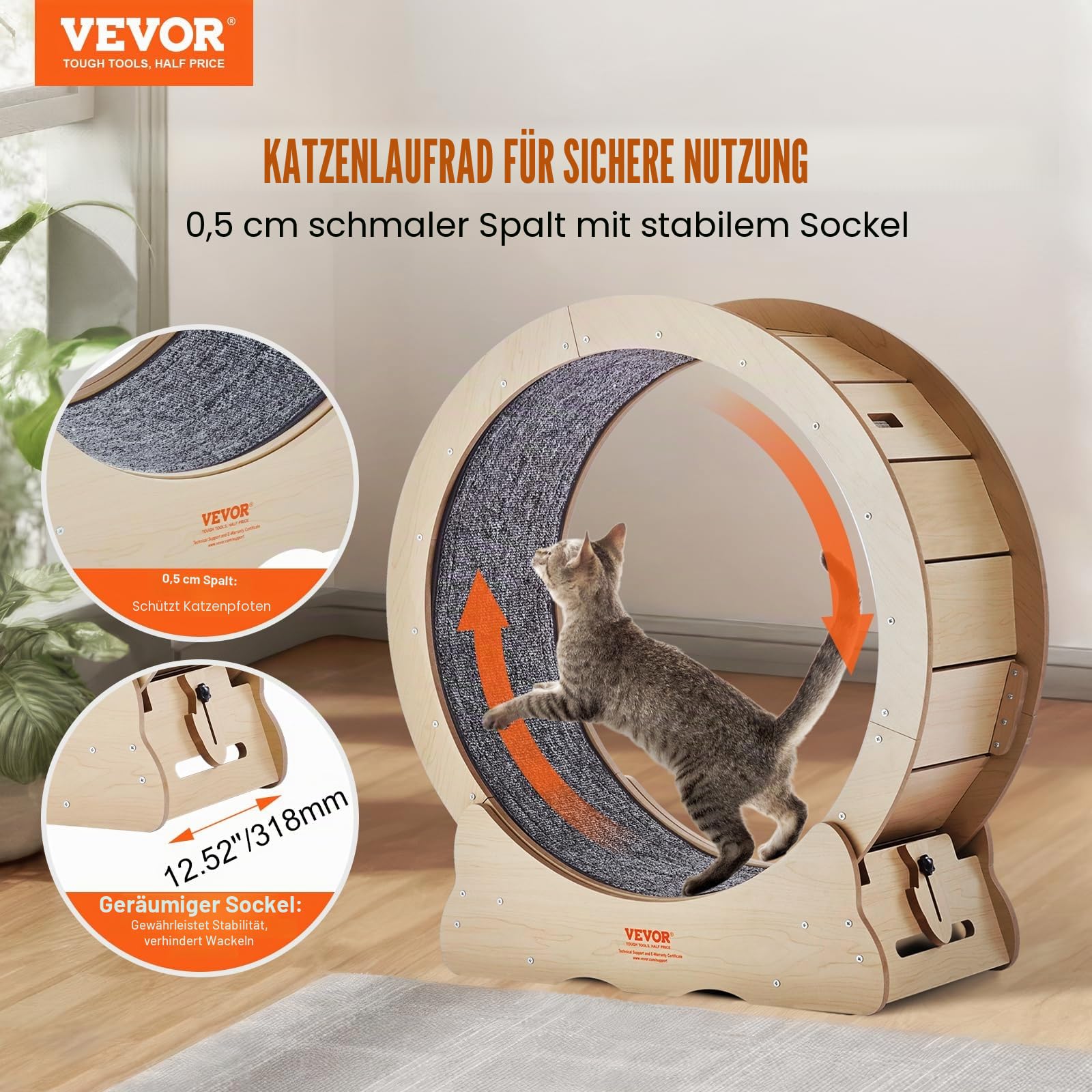 VEVOR Katzenlaufrad, 750 mm, Katzenlaufband für den Innenbereich, mit abnehmbarem Laufband, Katzen-Teaser zum Laufen, Gehen, Training, Laufrad Katzen, geeignet für die meisten Katzen bis zu 3,6 kg