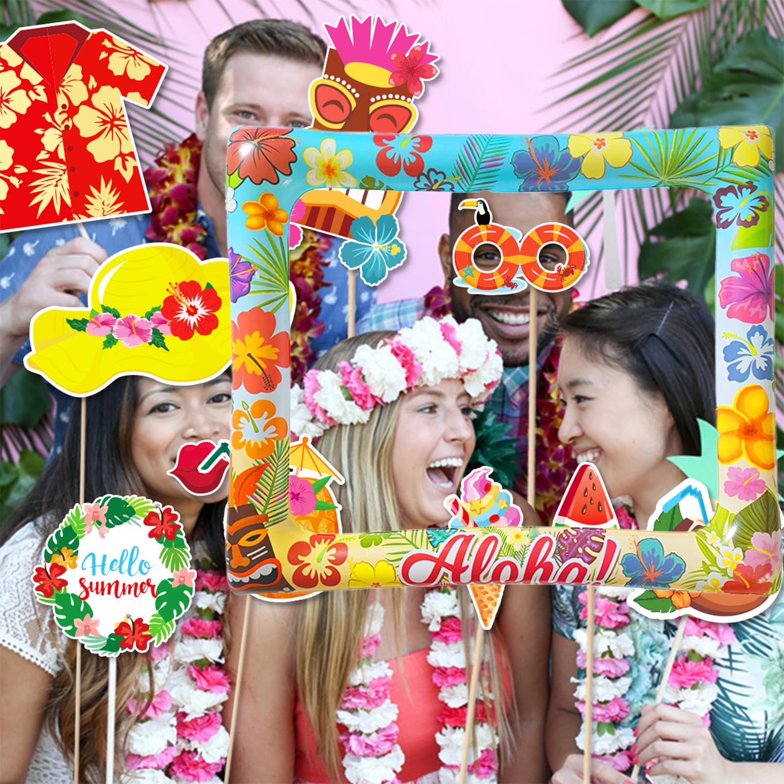 JeVenis Luau Hawaï Photo Booth Cadre Tropical Photo Props Cadre Flamingo Ananas Accessoires De Photo Booth Luau Anniversaire Mariage Décorations