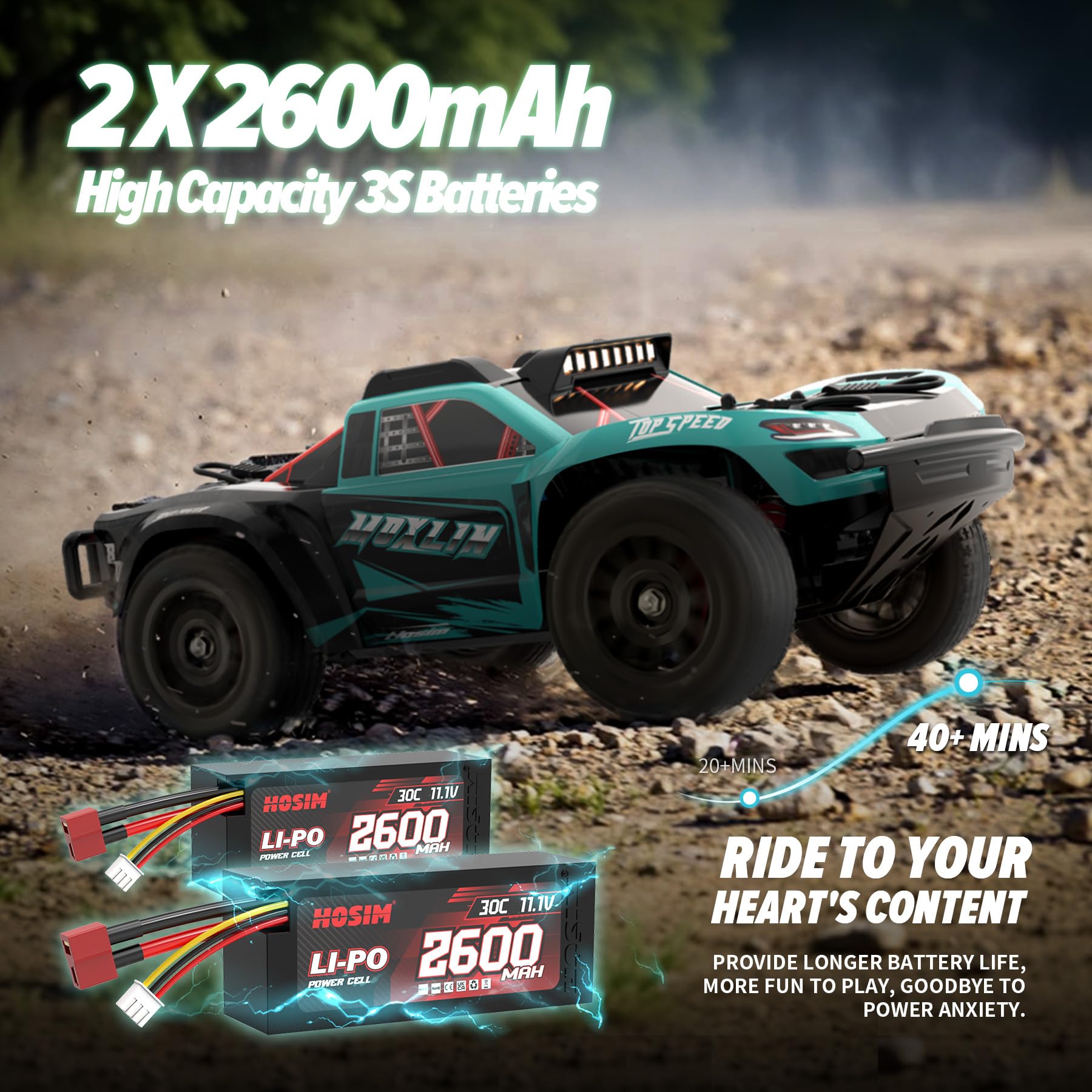 Hosim Voiture télécommandée sans balais 1:14, 3S Lipo 50 mph, voiture RC rapide étanche, tout-terrain RC 4 x 4, camion monsterTruck RC adulte